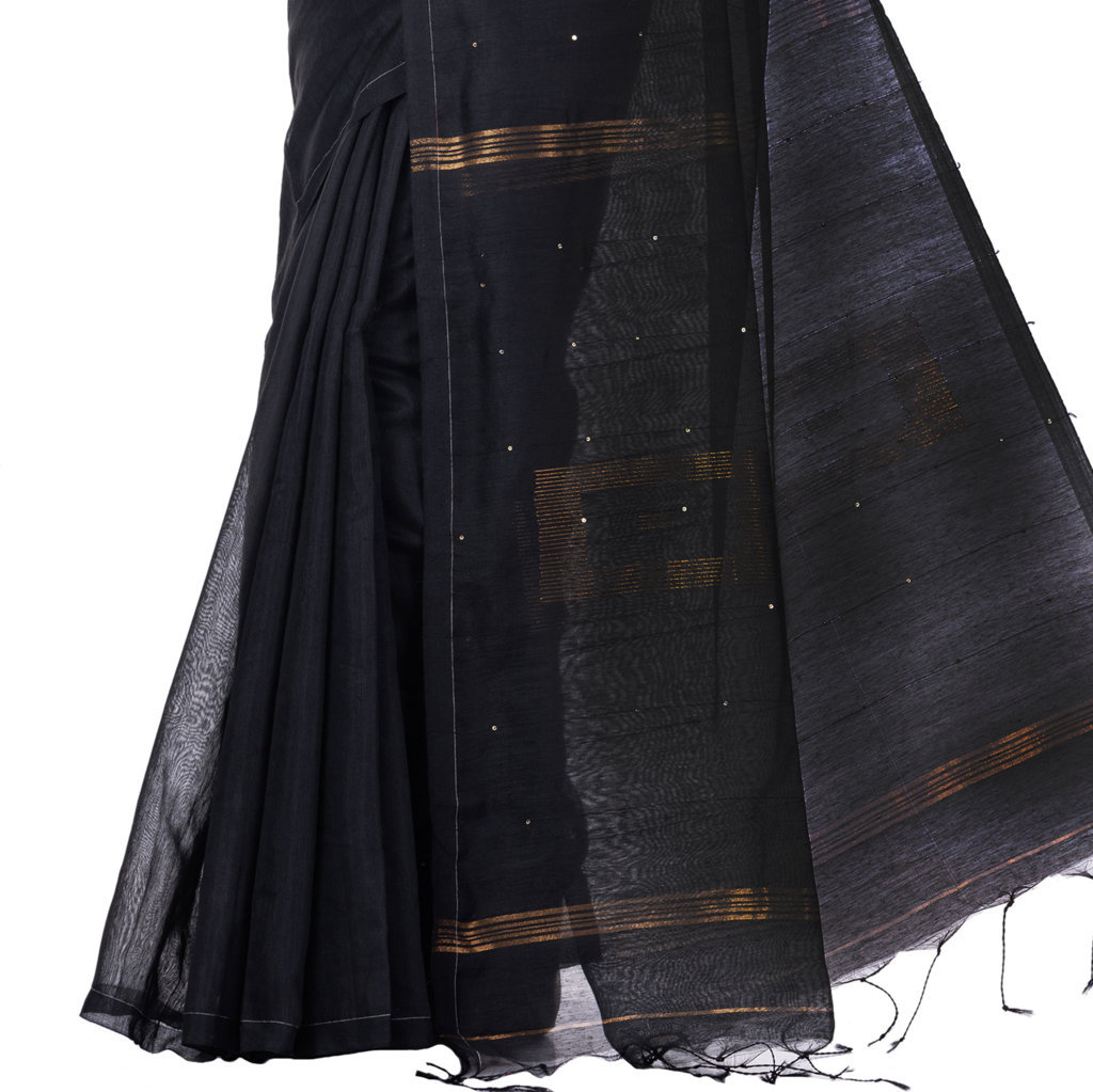 Black Blended Cotton Sequence_Handloom Hand Loom Saree (468)